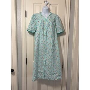 Coastal Grandma Snap Front House Dress M Floral Cotton Lounge Vintage Style